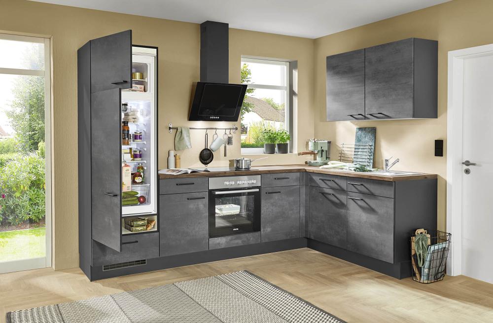 Einbauküche RIVA 889 inkl E-Geräte und Einbauspüle ca. 285 x 185 cm von Nobilia Beton Schiefergrau