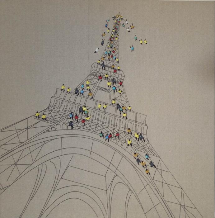 80x80 Öl-Wandbild Trip To Paris von Kayoom Elfenbein