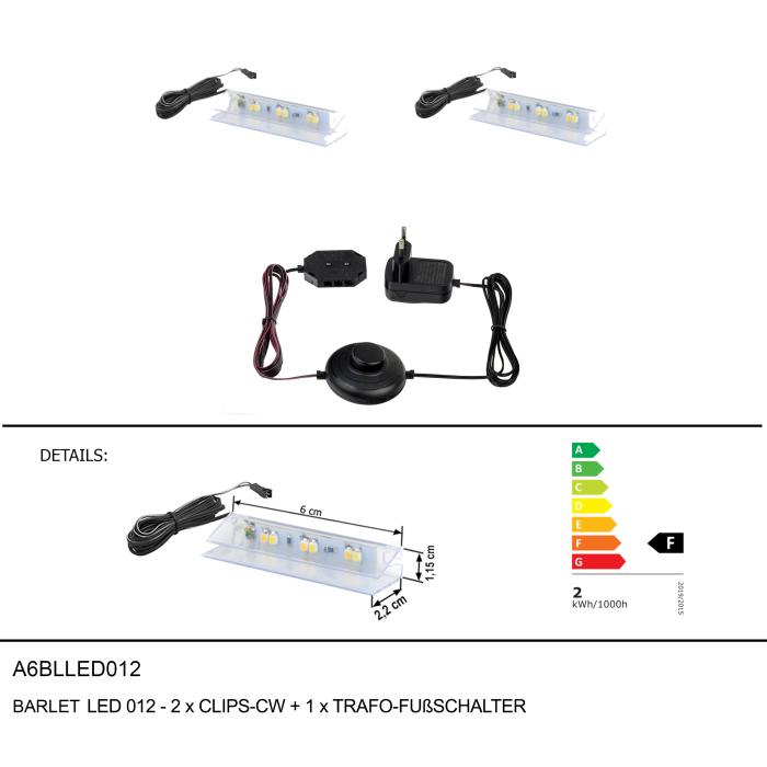 BARLET LED 012-2xCLIPS-CW+1xTRAFO-FUßSCHALTER von Forestdream A6BLLED012 Kaltweiss