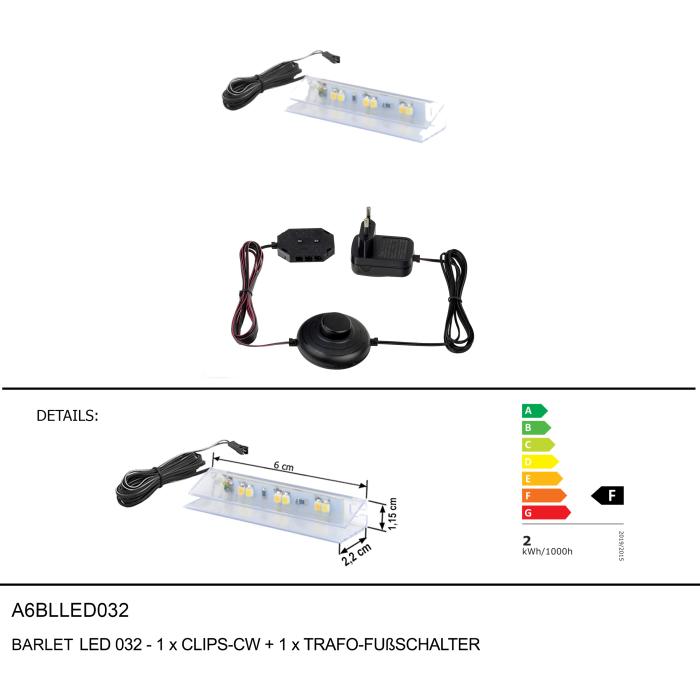 BARLET LED 032-1xCLIPS-CW+1xTRAFO-FUßSCHALTER von Forestdream A6BLLED032 Kaltweiss