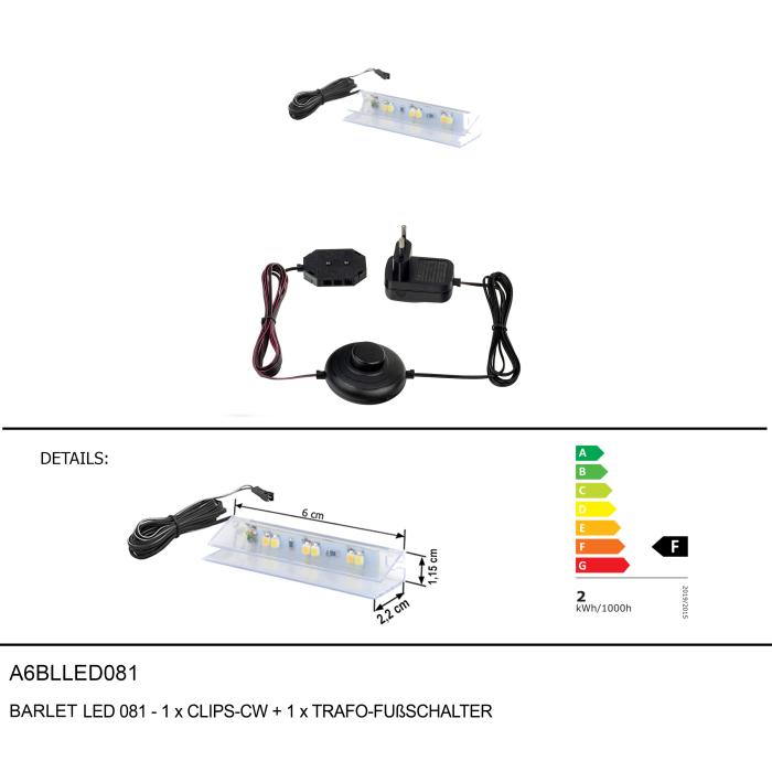 BARLET LED 081-1xCLIPS-CW+1xTRAFO-FUßSCHALTER von Forestdream A6BLLED081 Kaltweiss