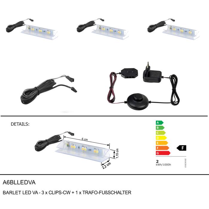 BARLET LED VA-3xCLIPS-CW+1xTRAFO-FUßSCHALTER von Forestdream A6BLLEDVA Kaltweiss