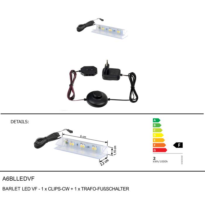 BARLET LED VF-1xCLIPS-CW+1xTRAFO-FUßSCHALTER von Forestdream A6BLLEDVF Kaltweiss