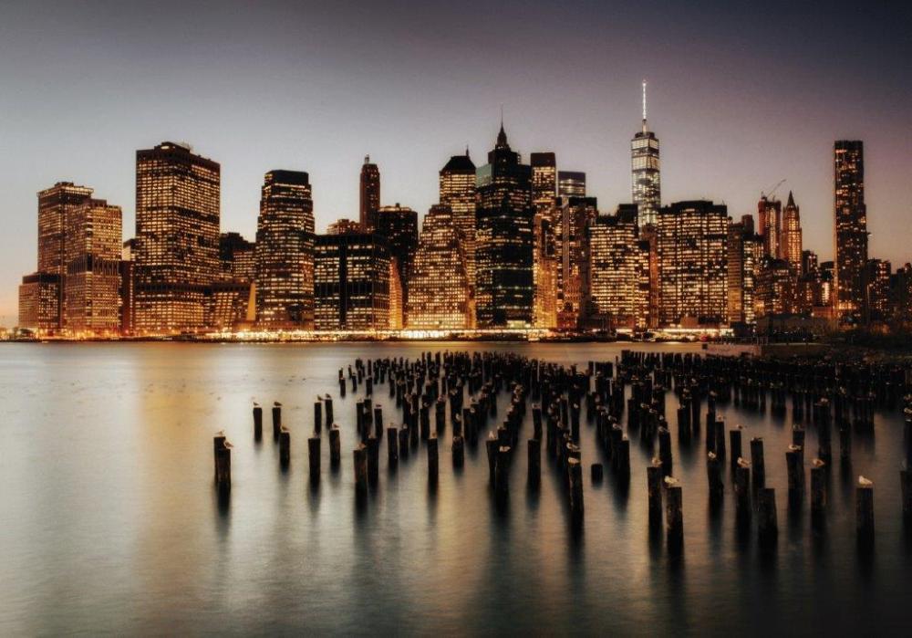 Glasbild 100x150 cm NEW YORK NIGHT Bunt