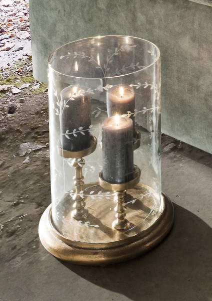 Kerzenhalter 42 cm hoch 3-armig mit Klar-Glas Gold Vintage