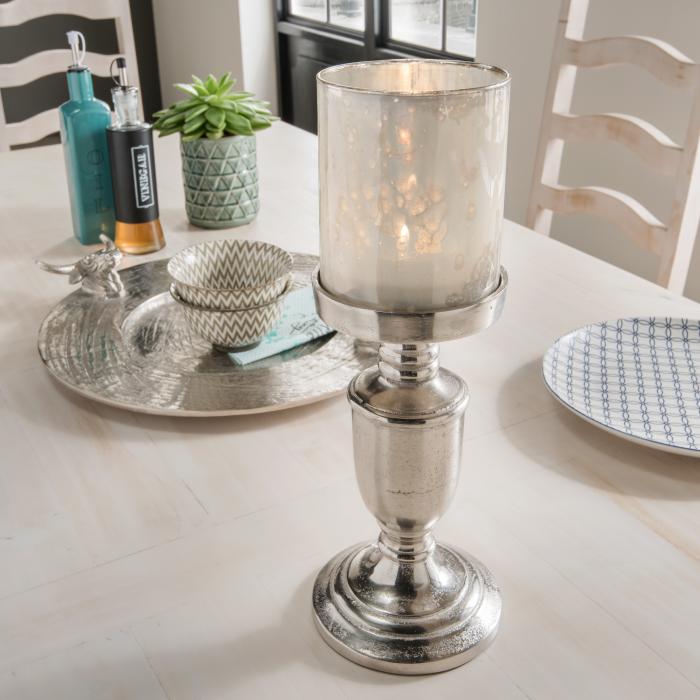 Kerzenleuchter mit gefrosteten Antik-Gläsern Alu Silber Vintage