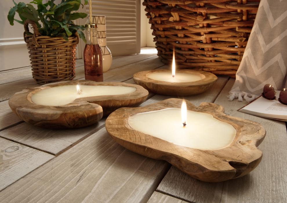 Kerzenschale FULL 1 Stück Teak Holz Natur Hellbraun