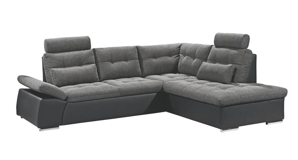 L Sofa mit Schlaffunktion Anthrazit Grau / Lederlook Schwarz 219 x 260 cm JAKARTA
