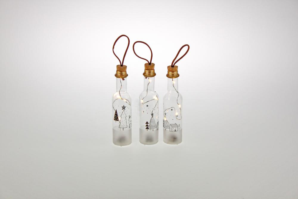 LED-Deko-Flasche mit Waldmotiv 2er Set ca 14 cm hoch 3 Motive von Werner Voss Weiss