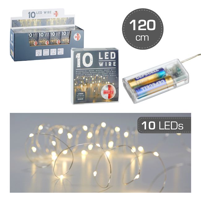 Lichterkette 10 LED MIKRO inkl Timer 120 cm lang Silber / Weiss