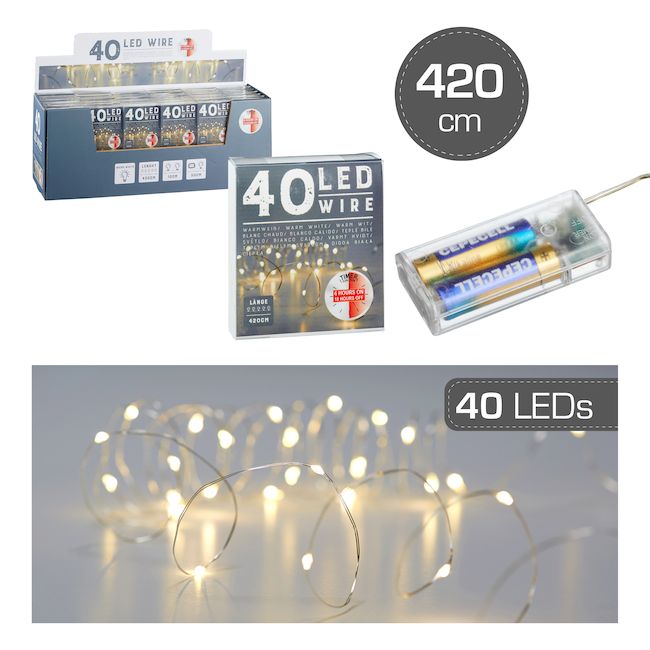 Lichterkette 40 LED MIKRO inkl Timer 420 cm lang von CEPEWA Silber / Weiss