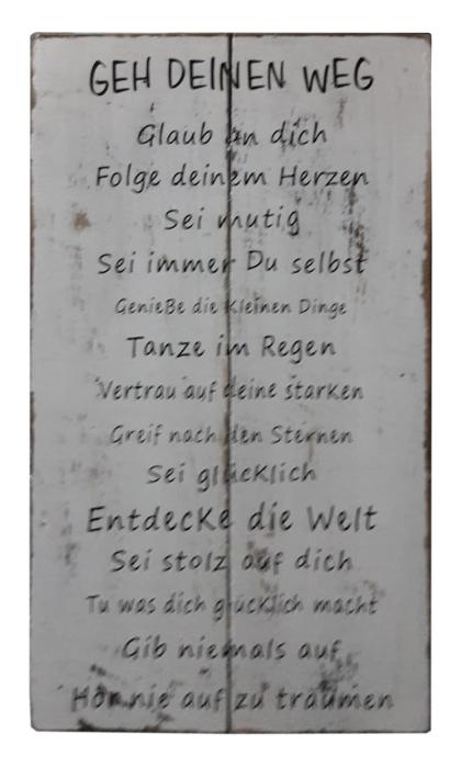 Schild mit Spruch BOARD Nr 6 Holz Weiß