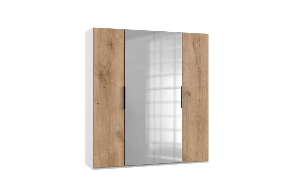 Schrank 200 cm breit mit Spiegel LEVEL36 A Holzoptik Braun / Weiß