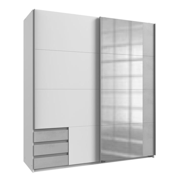 Schwebetürenschrank 180 breit mit Schubladen und Spiegel Weiß / Beton Grau EMDEN
