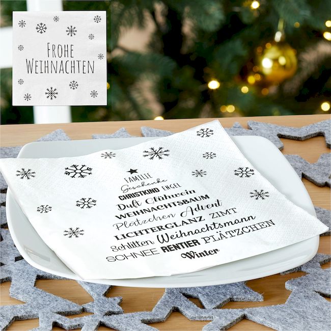 Servietten 3-lagig 2er Set WEIHNACHTEN 3 Motive Weiss / Schwarz