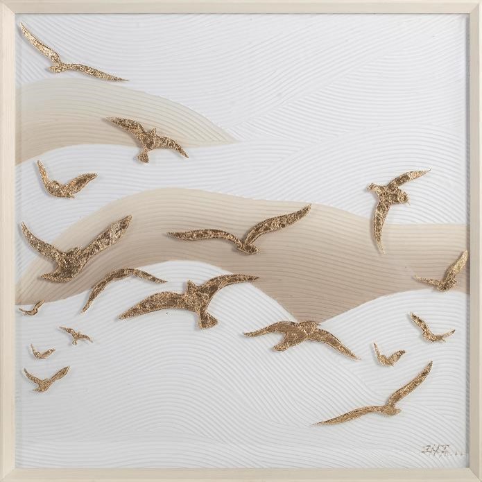 Wandbild GOLDEN BIRDS Leinwand Weiß / Gold