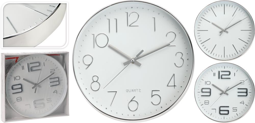 Wanduhr rund 30 cm Weiss-Silber